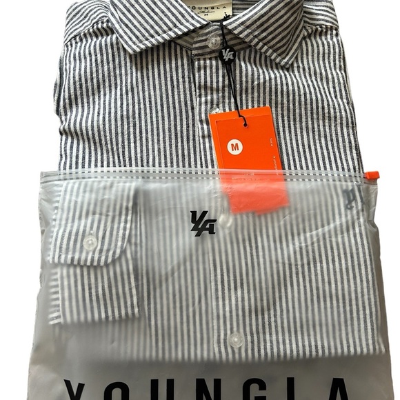 YoungLA Striped Simply Linen Button-Up Shirt Long Sleeve Casual Beachwear XL - Picture 2 of 3